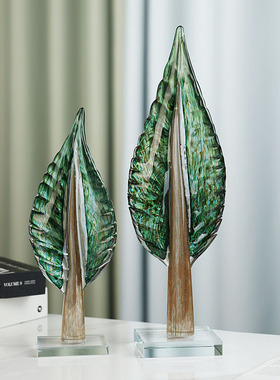 轻奢创意琉璃艺术树叶摆件客厅玄关办公室送礼好运装饰工艺品
