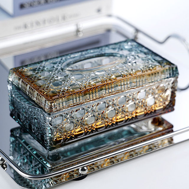 Light luxury jade gold glass carton household desktop tissue box high-end hotel napkin carton storage ornaments