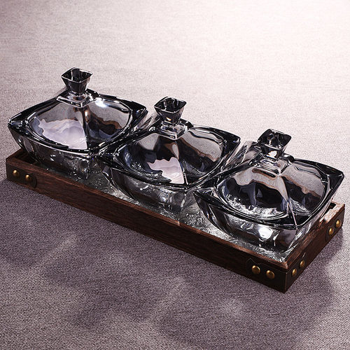 轻奢家用坚果简约水晶玻璃盖果盘糖果零食盘糕点盘分格盘小吃碟 - 图0