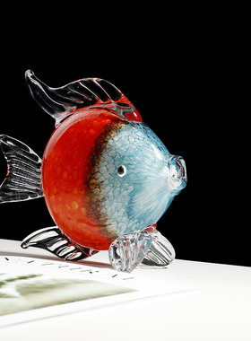 创意彩色琉璃亲嘴鱼招财摆件轻奢风客厅入户玄关装饰品祝福送礼物