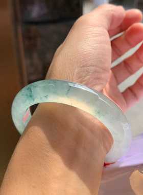 正品冰种飘蓝花翡翠手镯缅甸天然a货玻璃种飘花贵妃玉镯子女礼物