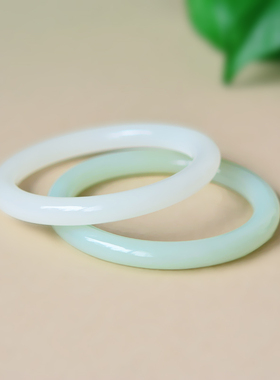 和田玉手镯白玉晴水粉青中圆条玉镯子 美人镯天然a货女款玉手饰