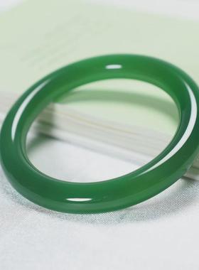 天然玛瑙冰种翡翠色绿玉髓手镯女圆条美人镯玉镯帝王绿平安镯贵妃