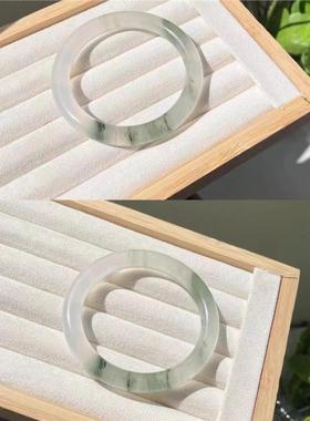 天然天山翠玉镯冰糯种白月光浅翠色半山半水飘花圆条玉手镯少女款