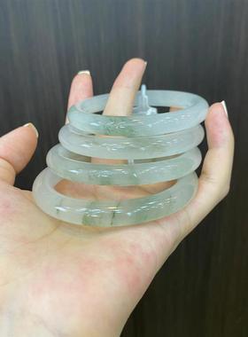 真品质琉璃新疆金丝白糯玉天山翠昆仑翠圆条手镯年轻金丝玉镯和田