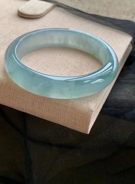 A货缅甸翡翠手镯冰种蓝水玉手镯通透高冰玉镯子真品送礼