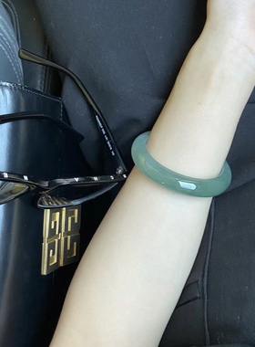 缅甸油青色翡翠玉手镯少女款冰种飘花手镯正圈贵妃玉石玉镯子年轻