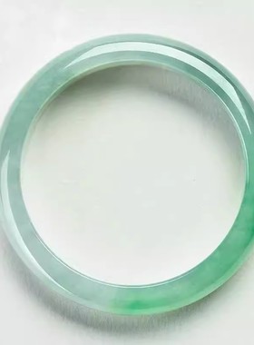 冰种飘阳绿玉手镯女款缅甸冰糯种翡翠手镯处理老坑圆条玉镯子女款