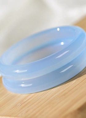 意大利金怡福天然冰清蓝琉璃手镯女细圆条海蓝宝中国风饰品美人条