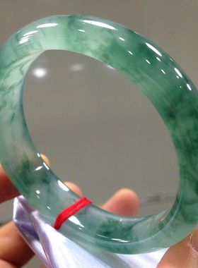 冰种飘花翡翠玉手镯天然缅甸玉石正圈玻璃种玉镯子送长辈礼物