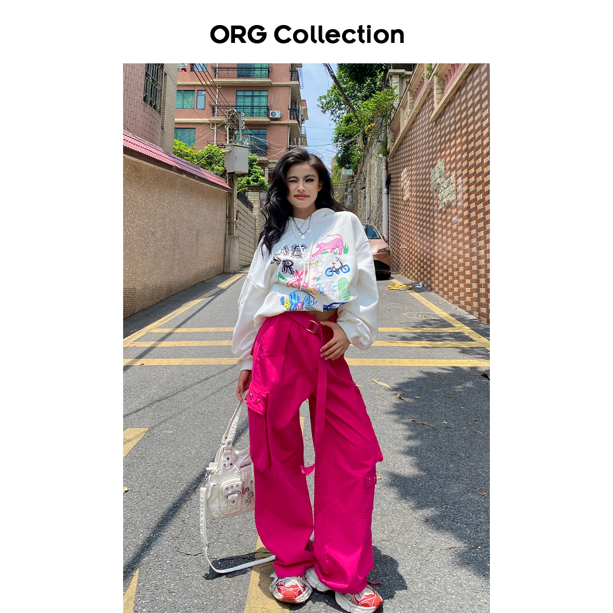 ORG Collection美式工装裤女夏季宽松hiphop街舞阔腿裤爵士舞裤子 - 图2