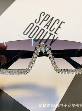2022女方形无框水晶装饰边太阳镜个性时尚欧美墨镜sunglasses