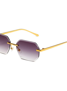 新款跨境时尚切边无框金属太阳镜欧美个性多边形防紫外线遮阳墨镜