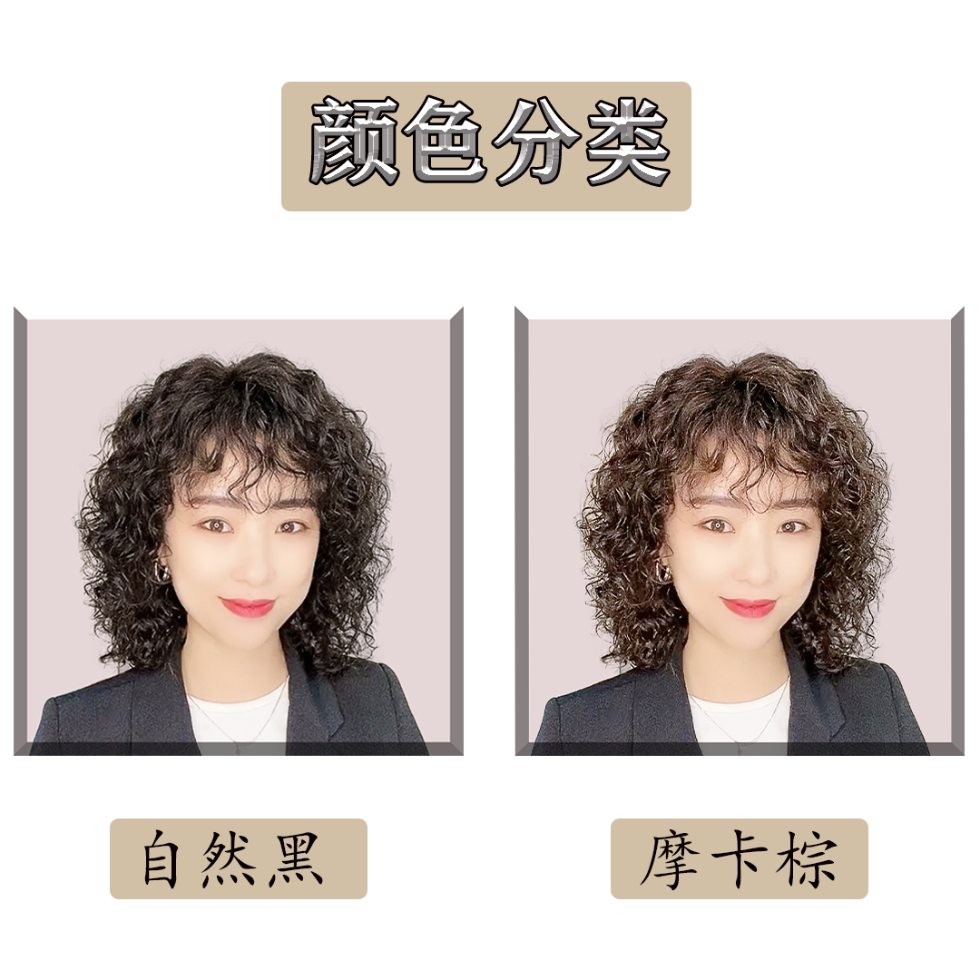 假发套女全头逼真短发短卷发中长卷发蓬松真头发中老年妈妈波浪卷