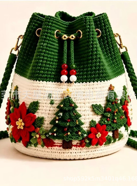 轻质生活优选跨境新品Christmas crochet bucket bag圣诞款钩针
