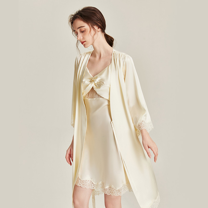 2023年春秋季新款真丝性感婚礼晨袍 珊目尔睡衣/家居服套装