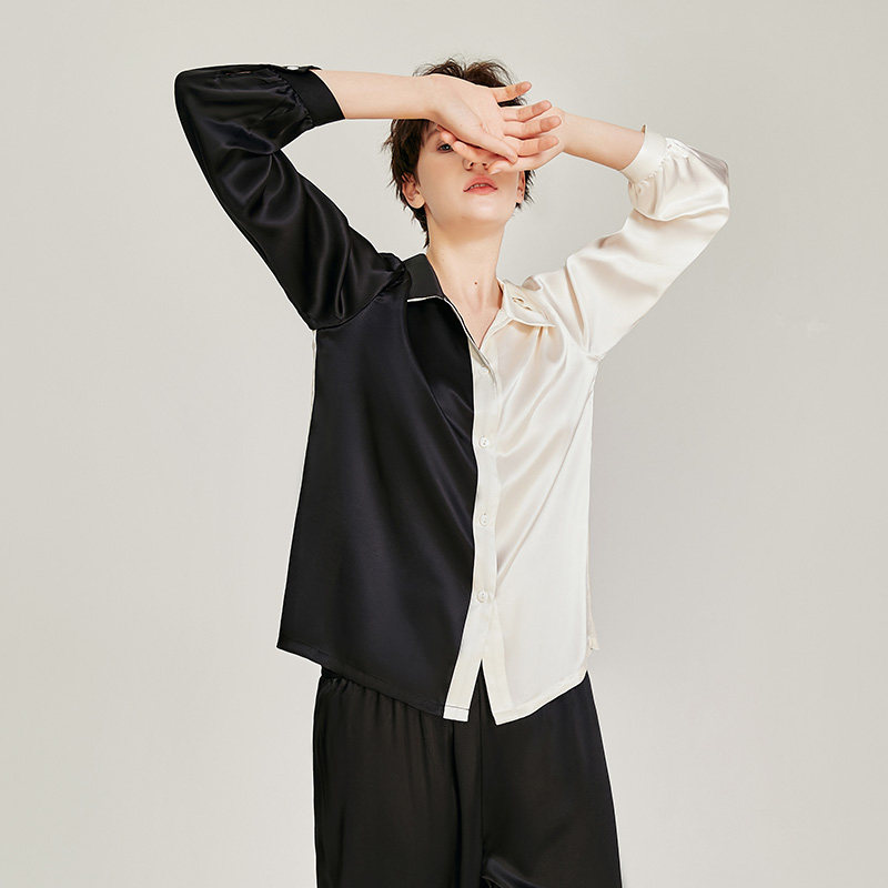 smr /珊目尔新品∣衬衫式拼接睡衣 珊目尔睡衣/家居服套装