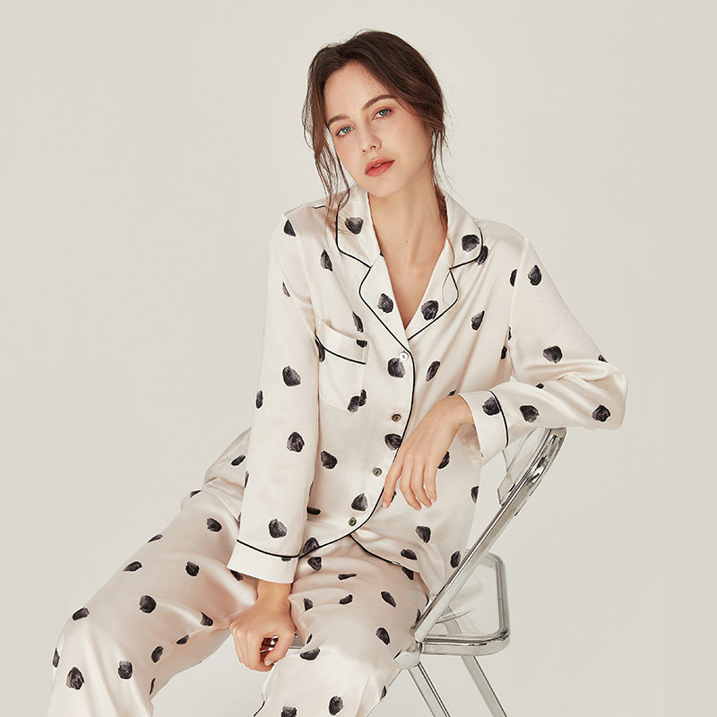 2021年春秋新款波点桑蚕丝俏皮睡衣 珊目尔睡衣/家居服套装