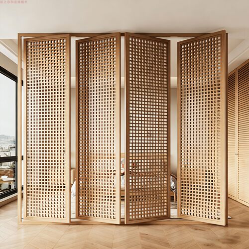 实木推拉门木屋定制中轴旋转格栅门原木折叠门平开小院房门隔断门 - 图1