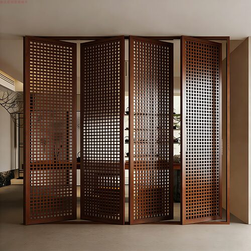 实木推拉门木屋定制中轴旋转格栅门原木折叠门平开小院房门隔断门 - 图2