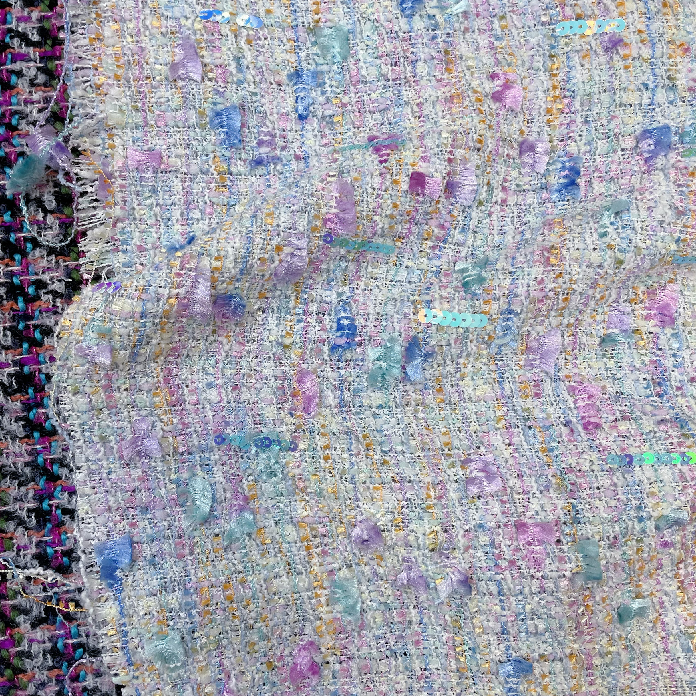 小香风布料 lint0n同款 莫奈花园珠片时尚编织混纺粗花呢服装面料 - 图2