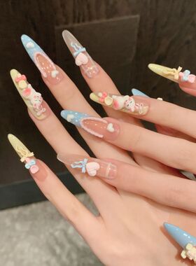 小熊游园会马卡龙卡通法式美甲