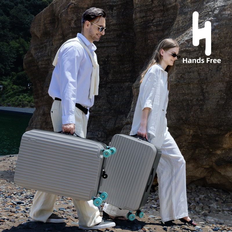 2025新款行李箱学生桃皮绒内里双层防爆拉链五轮大容量旅行箱 - 图1