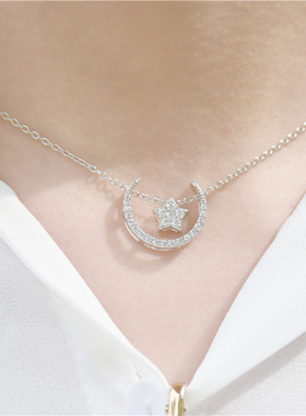 纯银锆石甜美风韩国饰品月亮项链