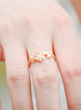 韩国饰品蝶恋花皓石微镶开口戒指