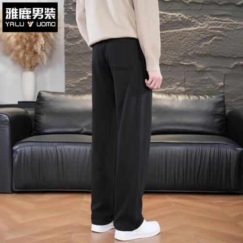 雅鹿男装休闲裤男春季新款重磅棉垂感卫裤宽松直筒阔腿运动长裤 - 图2