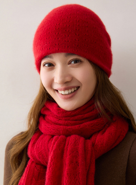 100%纯山羊绒双层针织帽子男女冬保暖护耳加厚百搭包头帽Cashmere