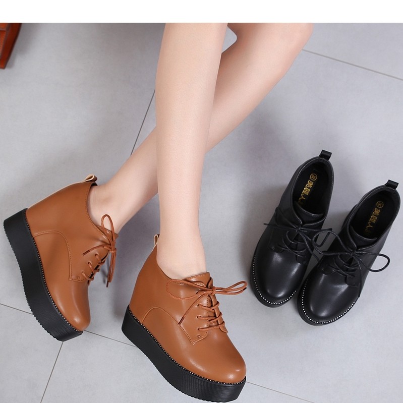 内增高系带单鞋女春秋新款爆款超高跟厚底皮鞋松糕时尚坡跟乐福鞋,淘宝优惠券,粉丝福利购,淘宝优惠卷