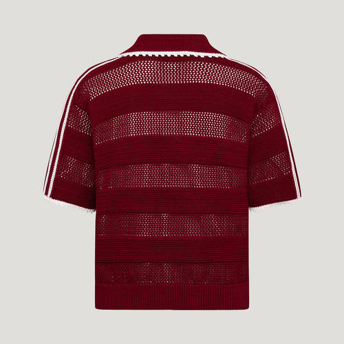 adidas阿迪达斯三叶草南法度假风镂空POLO衫秋女短袖T恤 KX0714 - 图0