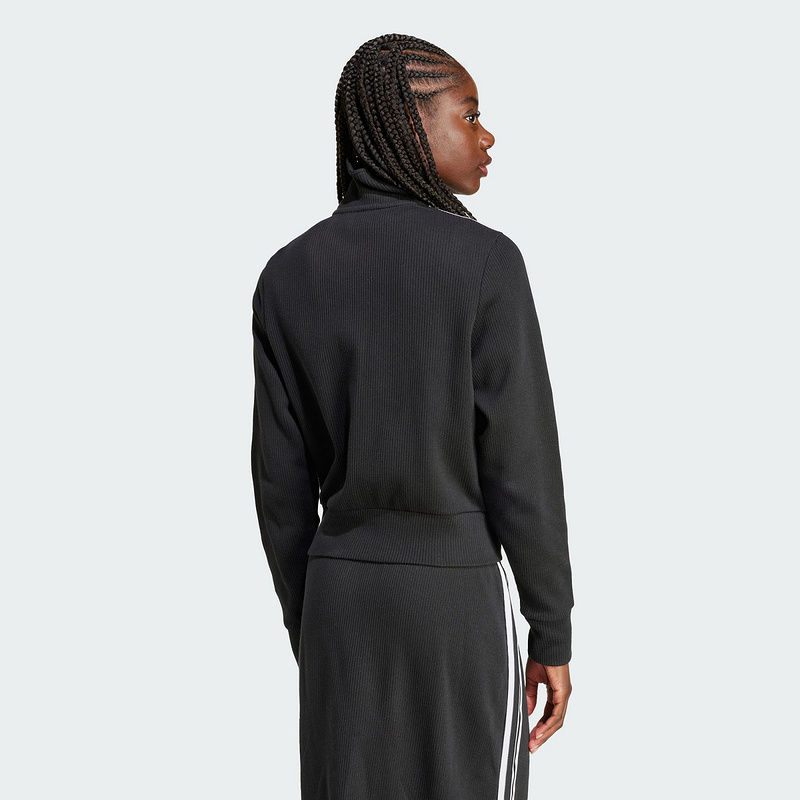 adidas阿迪达斯三叶草女子黑色复古三条纹针织立领夹克外套IY7278