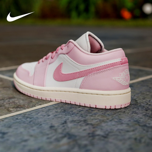 Nike耐克女鞋air Jordan 1粉色AJ1刺绣运动鞋低帮板鞋DC0774-607 - 图0