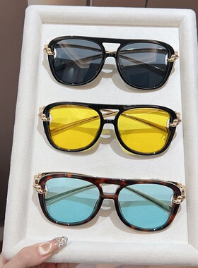 欧美风复古大框飞行员墨镜时髦简约百搭显脸小方圆脸太阳眼镜女潮