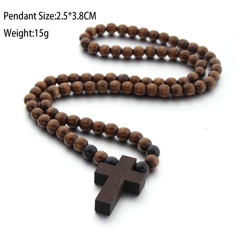 laces for Men Woman Rosary Wood Bead Payer Religious Jewelry - 图0