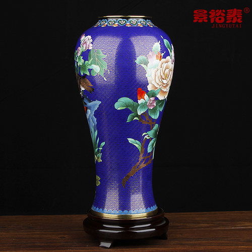 景泰蓝花瓶铜胎掐丝珐琅鸳鸯摆件北京特色工艺品结婚礼品纪念品 - 图0