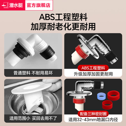 潜水艇洗衣机排水管地漏专用接头下水道防味防溢水器卫生间三通盖 - 图1