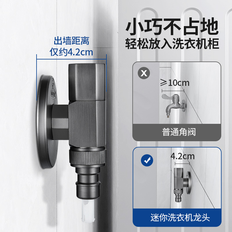 潜水艇枪灰洗衣机水龙头自动止水阀铜水嘴接头4/6分通用万向角阀-图1