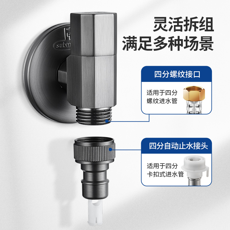 潜水艇枪灰洗衣机水龙头自动止水阀铜水嘴接头4/6分通用万向角阀-图3