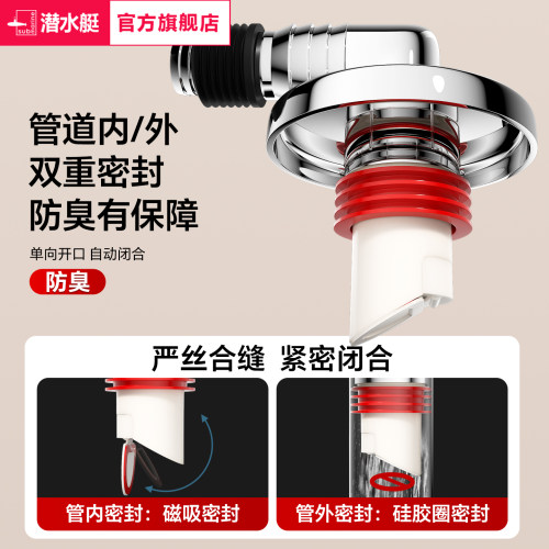 潜水艇洗衣机排水管地漏专用接头下水道防味防溢水器卫生间三通盖 - 图3