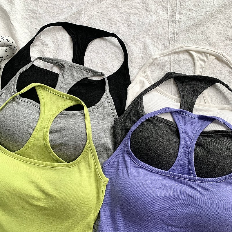 新款背心固定杯垫聚拢防震跑步瑜伽运动健身美背吊带打底单穿百搭 - 图0