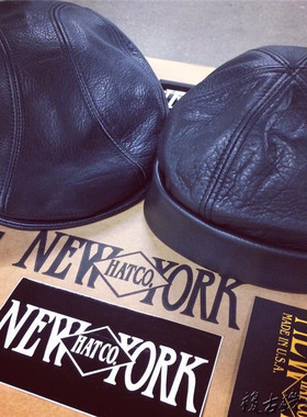 newyork平顶帽男款真皮复古秋冬
