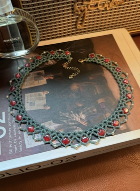 XL041•国风中式复古银杏蕾丝串珠颈链choker（材料包&成品）