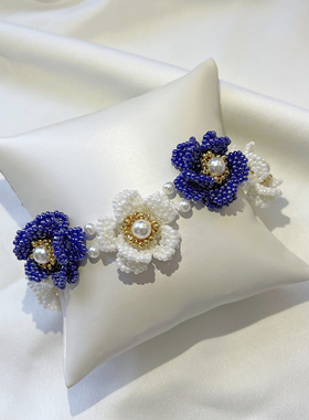 SL065•小众设计撞色山茶花轻奢高级串珠手链（材料包&成品）