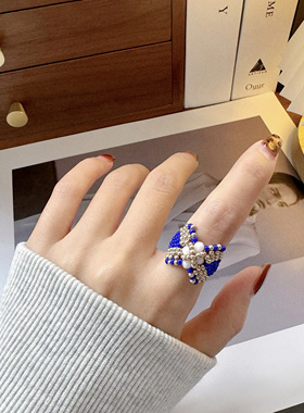 SL013•时尚潮流扇形蝴蝶结串珠手链戒指套装（材料包&成品）