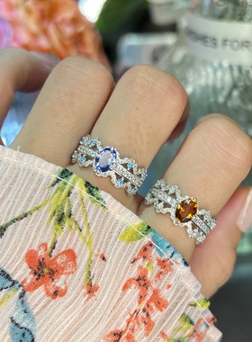 天然坦桑石托帕石戒指女款S925纯银镶嵌轻奢精致公主风送女友礼物