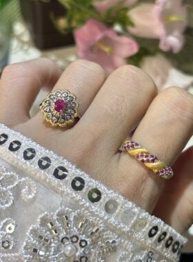 天然老烧红宝石S925银镶女士戒指