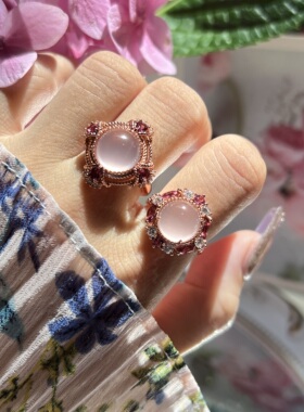 天然红宝石粉晶戒指女S925银百搭